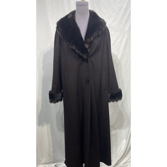 Brown cashmire coat w/ ranch mink collar + cuffs (82039)